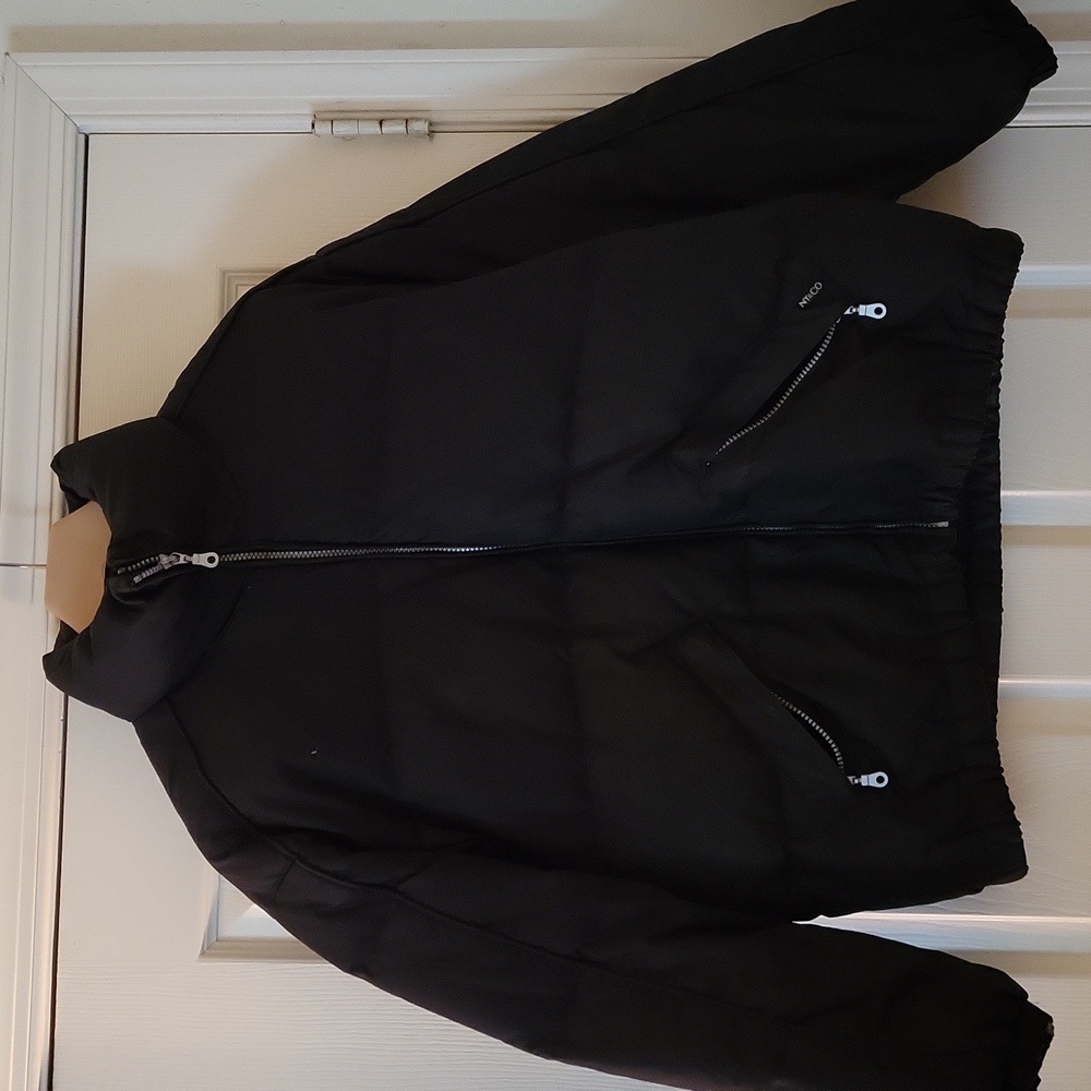 NEW YORK & CO PUFFER BOMBER DOWN JACKE sz MEDIUM Black grey zipper